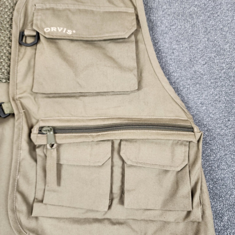 Orvis Mens Fly Fishing Vest Khaki Tan Mesh Back Multi-Pocket Utility Size S - Picture 2 of 12